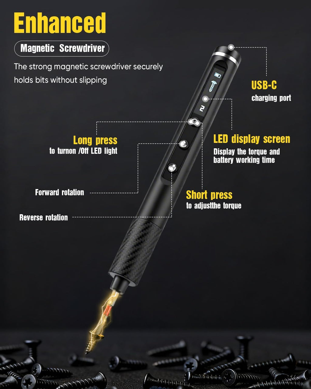 68-in-1 Mini Electric Screwdriver, 2026 Upgraded Mini Precision Electric Screwdriver Set with LED light, 5-Torque magnetic screwdriver kit for Repair PC phone Electronics Camera Laptop Watch (Black)