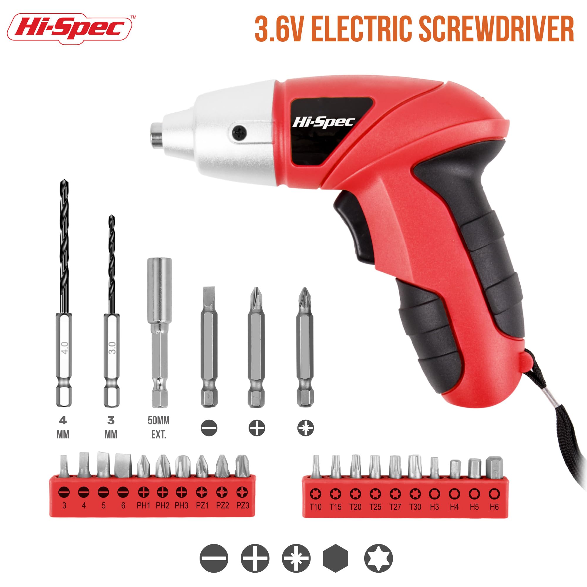 Hi-Spec Electric Screwdriver 19pc 3.6V Pink USB Small Power Screwdriver Set. Cordless & Rechargeable wtih Compact Hand Tool Box Set
