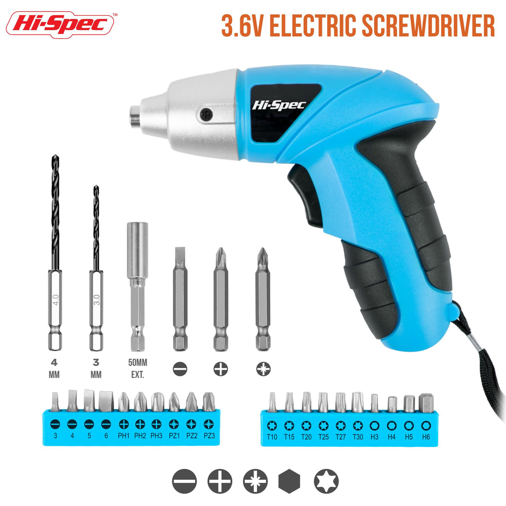 Hi-Spec Electric Screwdriver 19pc 3.6V Pink USB Small Power Screwdriver Set. Cordless & Rechargeable wtih Compact Hand Tool Box Set