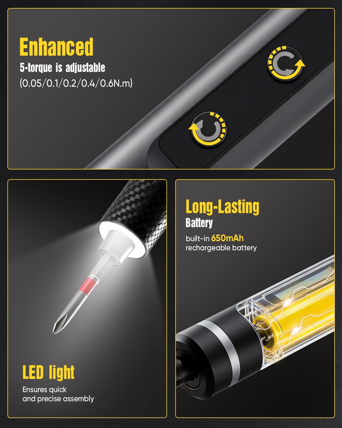 68-in-1 Mini Electric Screwdriver, 2026 Upgraded Mini Precision Electric Screwdriver Set with LED light, 5-Torque magnetic screwdriver kit for Repair PC phone Electronics Camera Laptop Watch (Black)