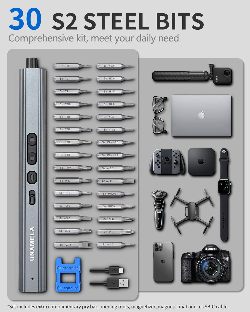 Mini Electric Screwdriver Set 140-IN-1: UnaMela Small Electric Screwdriver Cordless - 120 Precision Bits, 5 Torque Settings, LED Light, Magnetic Power Screwdriver Repair Tool Kit for PC RC Electronics