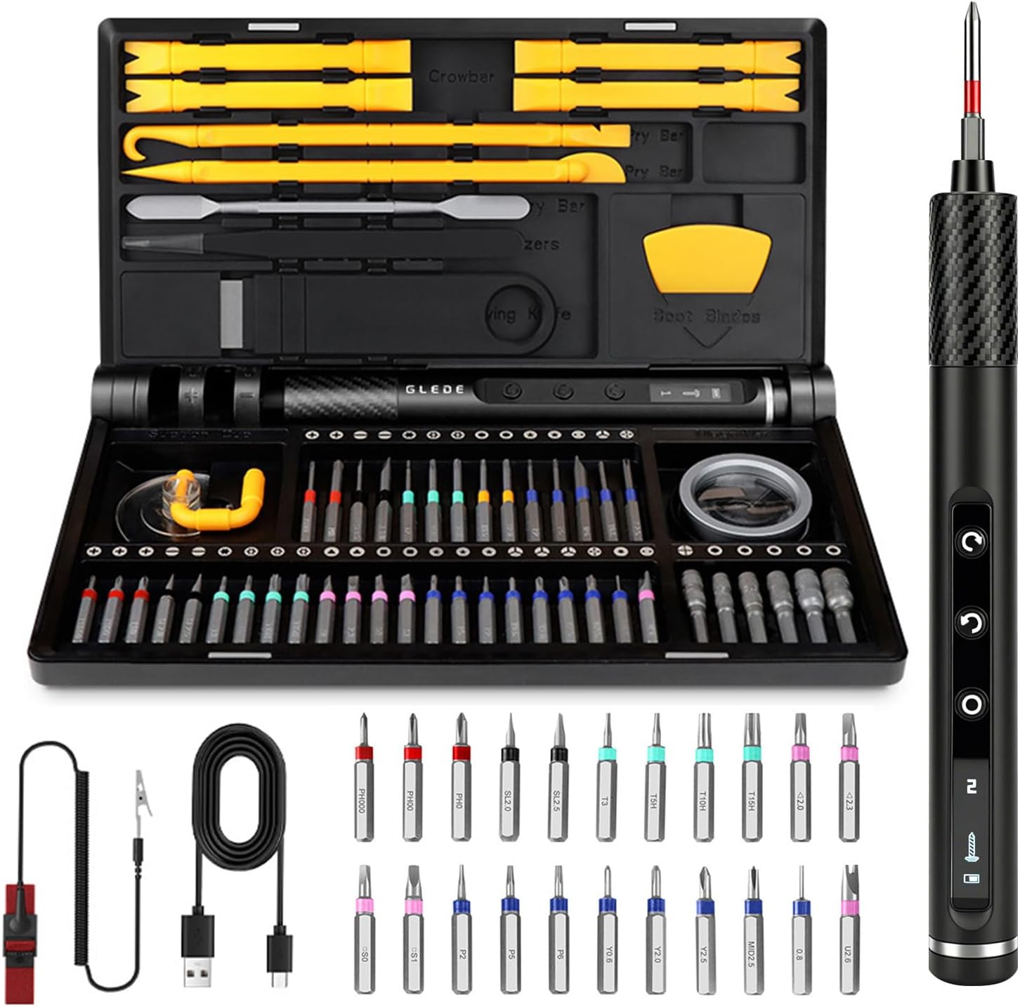 68-in-1 Mini Electric Screwdriver, 2026 Upgraded Mini Precision Electric Screwdriver Set with LED light, 5-Torque magnetic screwdriver kit for Repair PC phone Electronics Camera Laptop Watch (Black)