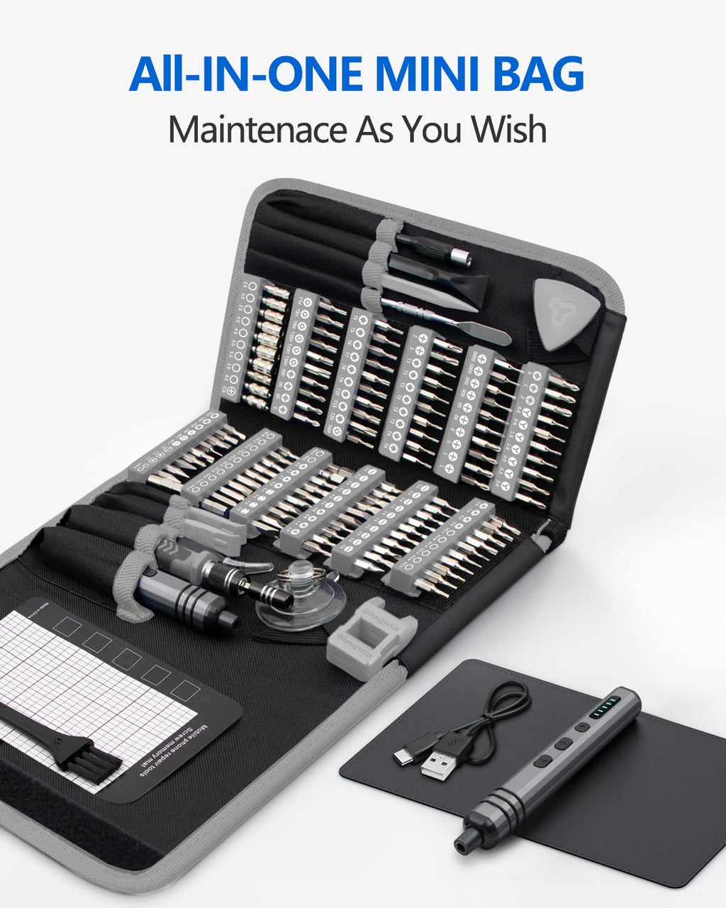 Mini Electric Screwdriver Set 140-IN-1: UnaMela Small Electric Screwdriver Cordless - 120 Precision Bits, 5 Torque Settings, LED Light, Magnetic Power Screwdriver Repair Tool Kit for PC RC Electronics