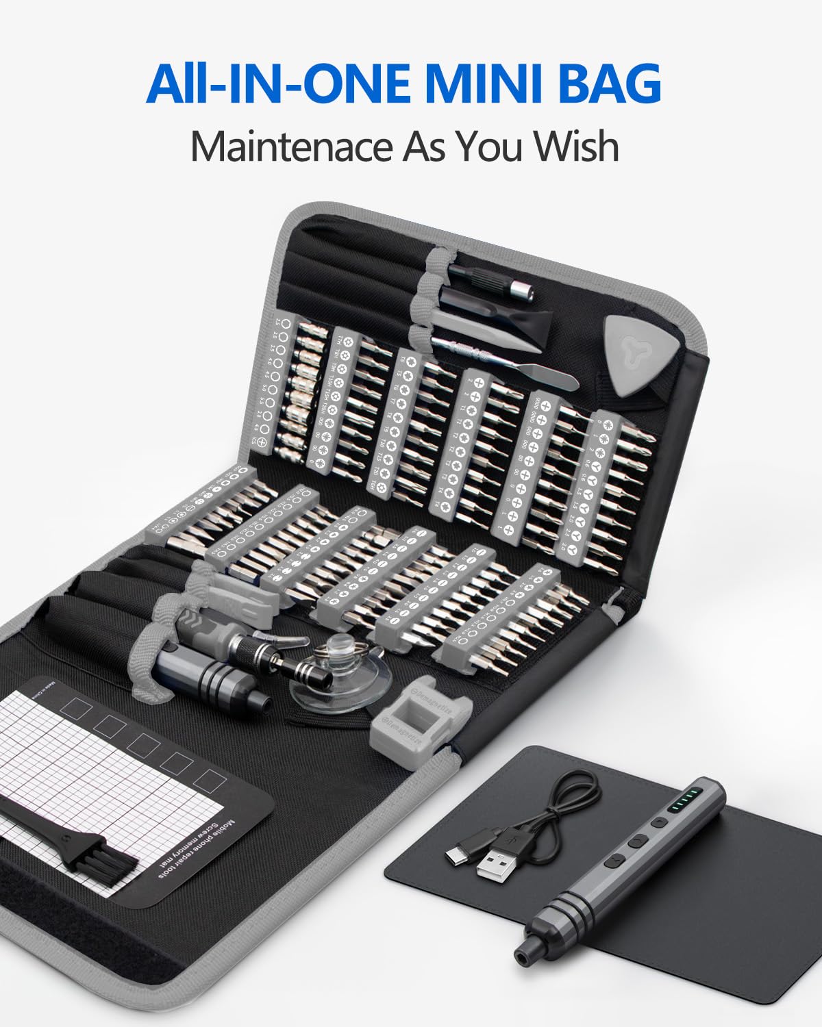 Mini Electric Screwdriver Set 140-IN-1: UnaMela Small Electric Screwdriver Cordless - 120 Precision Bits, 5 Torque Settings, LED Light, Magnetic Power Screwdriver Repair Tool Kit for PC RC Electronics