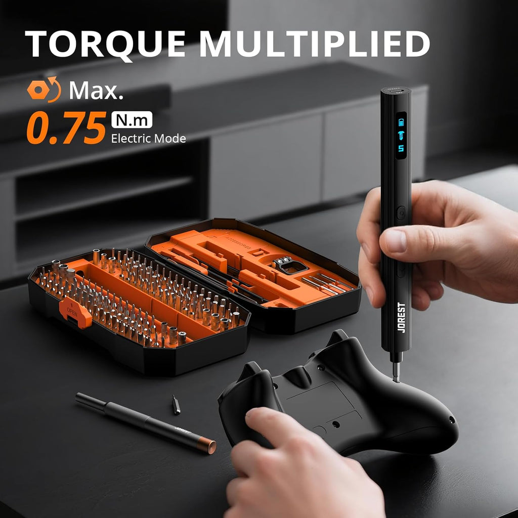 JOREST 155 in 1 Mini Electric Screwdriver Cordless, Precision Power Screwdriver Set, 5 Torque Levels (Max 0.75N.m), Gifts for Men, Magnetic Repair Tool Kit for iPhone, PC, Laptop, PS4 PS5, Xbox, Watch