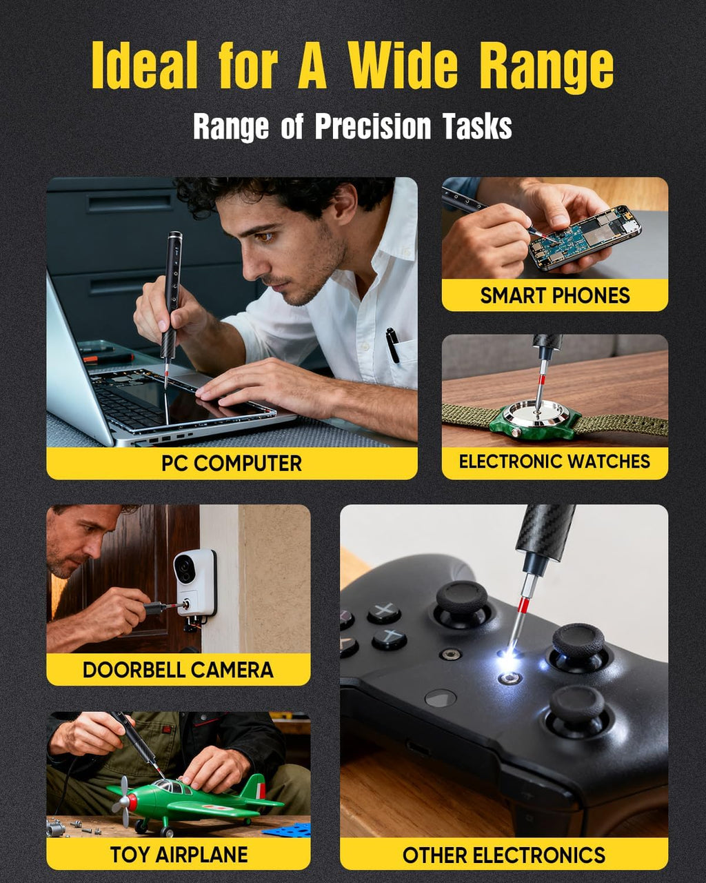 68-in-1 Mini Electric Screwdriver, 2026 Upgraded Mini Precision Electric Screwdriver Set with LED light, 5-Torque magnetic screwdriver kit for Repair PC phone Electronics Camera Laptop Watch (Black)